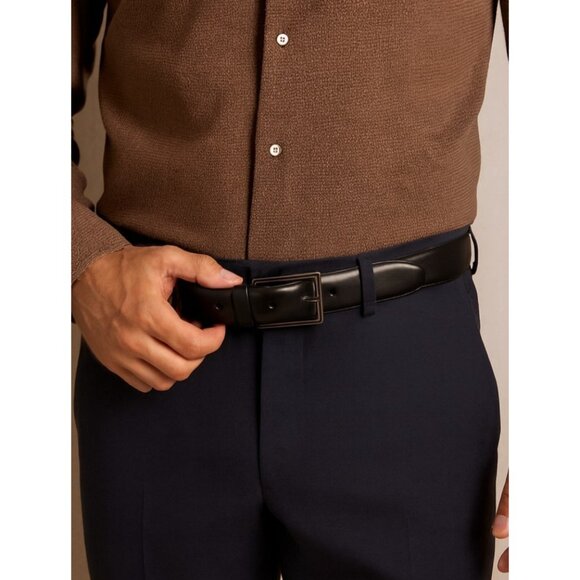 Men’s Black Leather Belt Battistoni Roma Italy Classic Dress Accessory Silver 44 - Picture 10 of 11